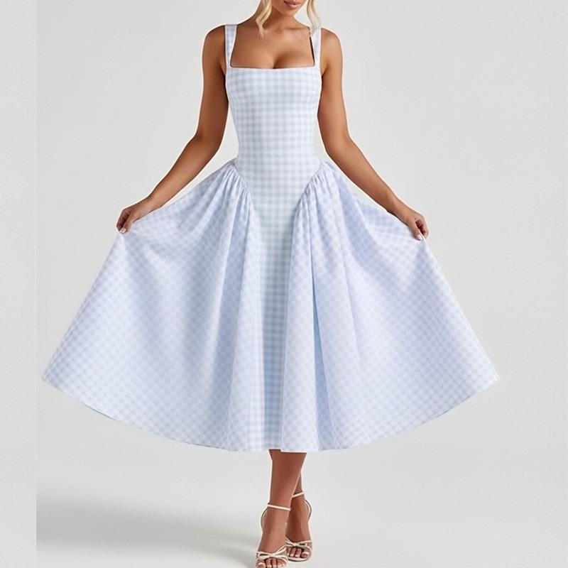 

2026 Women’s fashion sun dress low cut sexy casual vacation dress XXXL світло-синій колір