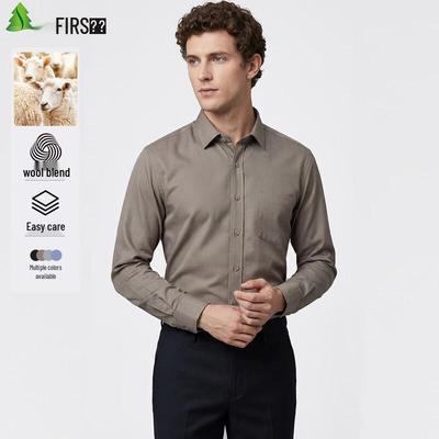 FIRS Men's Wrinkle-Resistant Machine Washable Wool Blend Long Sleeve Shirt