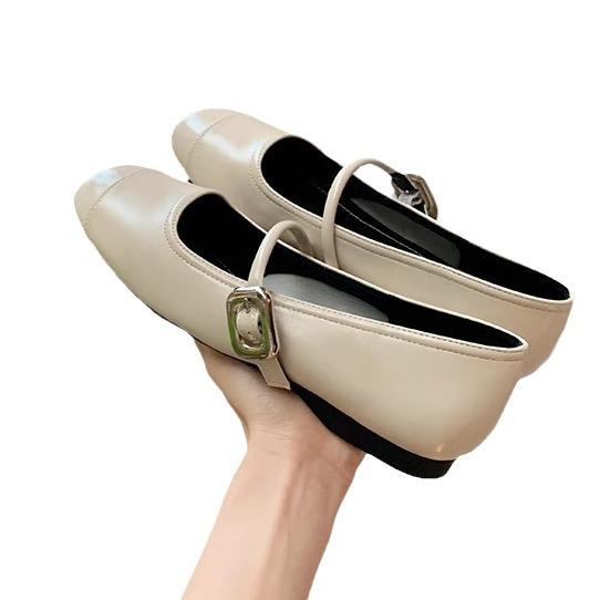 Grape mother autumn new inner height increase flat shoes women's fashion square head silver single shoes Korean version soft sole not tired women