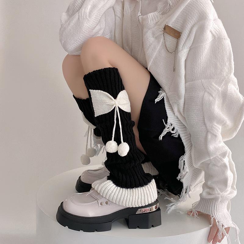 Lolita Socks Bow Lace Hairball Ancola Red Thickened Warm New Year Christmas Pile