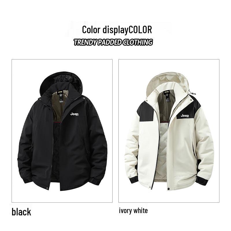 JEEP Men's 2025 Winter Detachable Hooded Cotton Parka