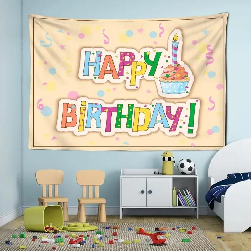 Happy Birthday Pattern Tapestry Office Living Room Tapestry Home Wall Decoration Tapestry