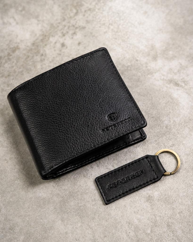 Gift set: men's genuine leather wallet and keychain - Peterson