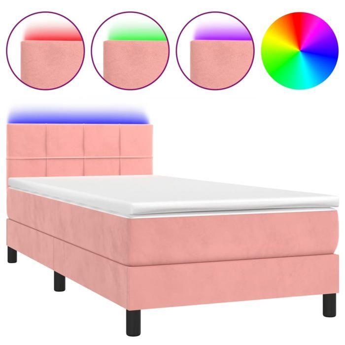 Exclusive House - Slatted Bed Base with Mattress and Pink LED 90x200 Cm