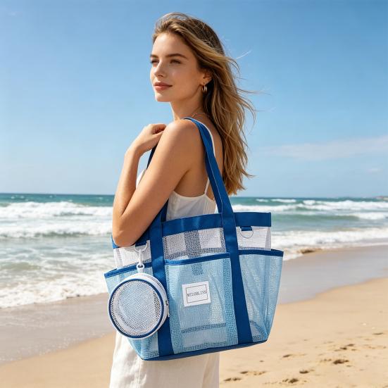 Large Mesh Beach Tote Bag, Family Beach Bag for Toys & Vacation Essentials, Quick Drying Sand-proof Waterproof Storage Pouch