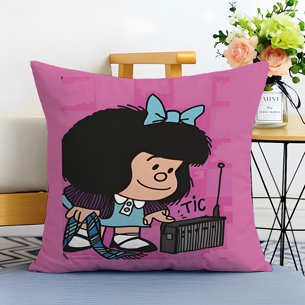 Cartoon Mafaldas Cushion Cover Washable Linen comfort Soft for Sofa Bed Cozy Home Room Decor