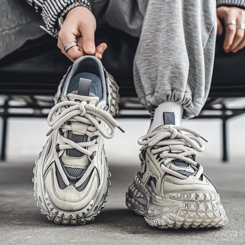 Putian Men's Trendy Summer Breathable Height-Enhancing Dad Shoes with Tire Sole