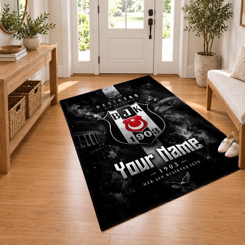 Besiktas JK Custom Name Personalized Rug Non‑Slip Doormat Floor Carpet Housewarming Birthday Gift for Family Friends