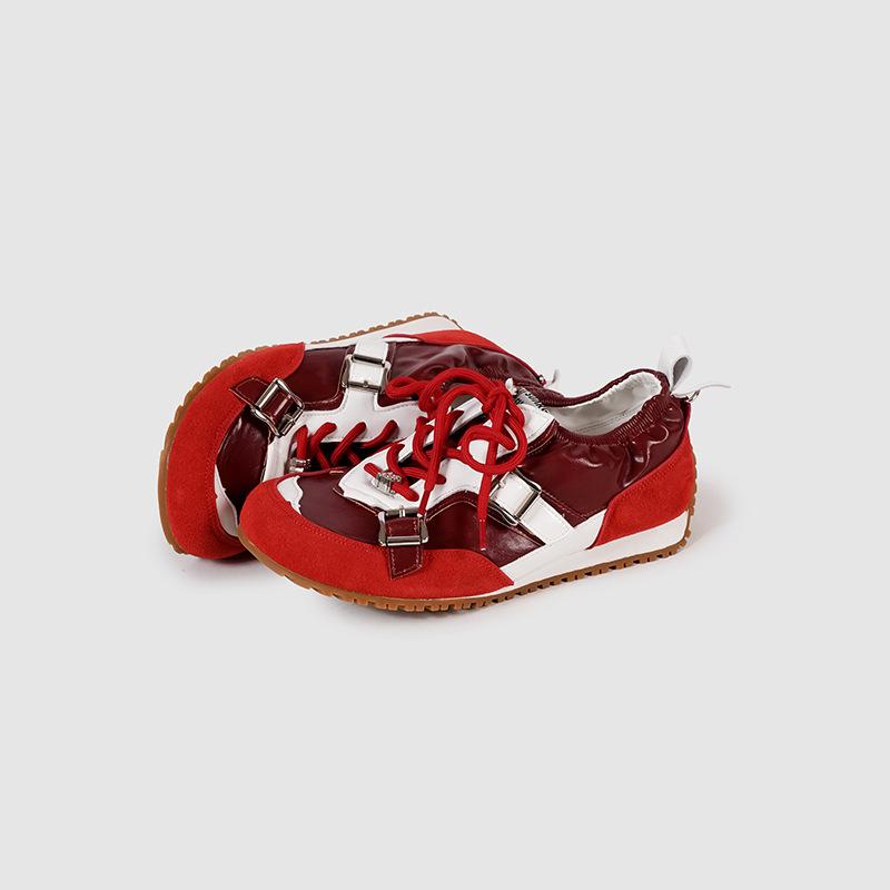 Zhao Zhaoyi of the Same Style~ Platform Leather Retro Red Forrest Gump Shoes Round Head Casual Shoes Women's Training Shoes Sports Shoes