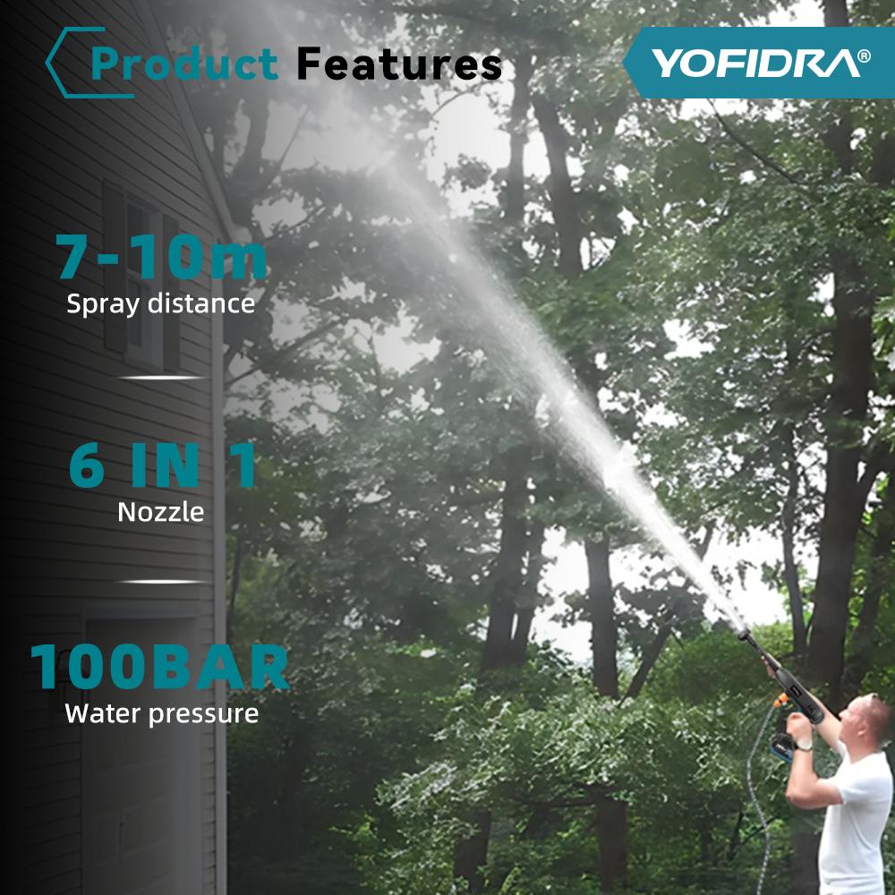 Yofidra 6 IN 1 High Pressure Car Washer Gun with Water Tank Portable Cleaning Tool Garden Spray Gun For Makita 18V Battery Pins