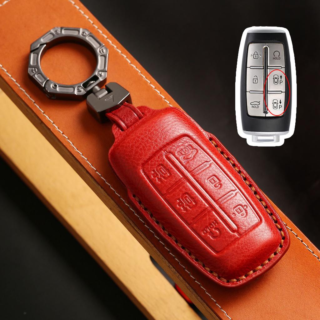 Korean Special Key Protective Cover Is Suitable for Lawns Genesis Gv80 High-end Leather Car Key Bag.