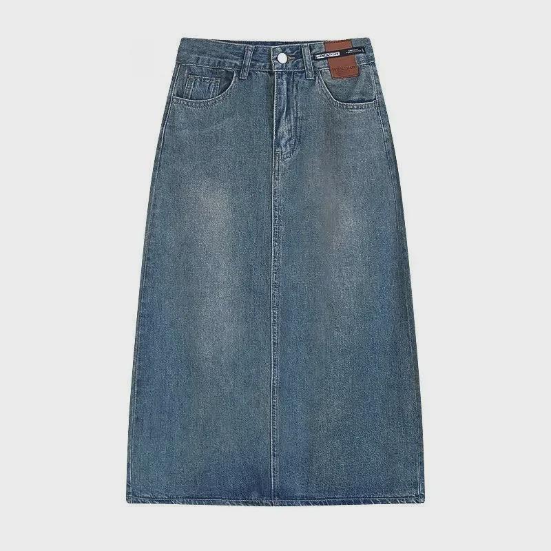 Women's High Waist Medium-length Denim A-line Skirt with Back Slit - Casual, Internet Celebrity Style