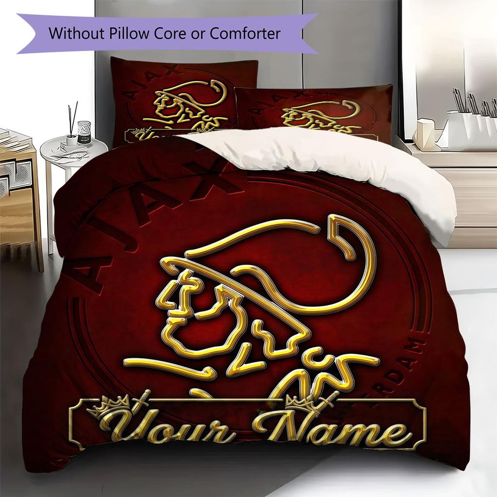 AFC Ajax Custom Name Pattern Bedding,Quilt Set Quilt Cover Pillowcase Home Birthday Gift(1 * Duvet Cover + 2 * Pillowcase, Without Core)