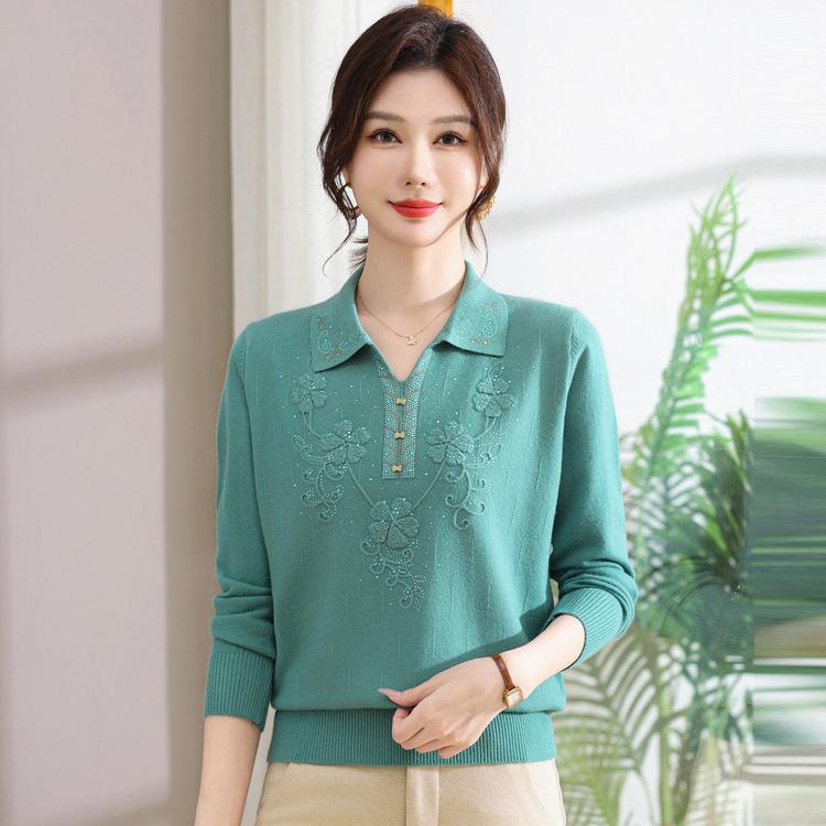 

Трикотажные рубашки с длинными рукавами и омолаживающим эффектом, модные осенние платья для мам, лацканы в западном стиле и топы для базового слоя. 3XL