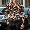 Retro Style Gradient Leopard Print Men's Shirt with Contrasting Print, Slim Fit Long Sleeved, Personalized Street Fashion Shirt