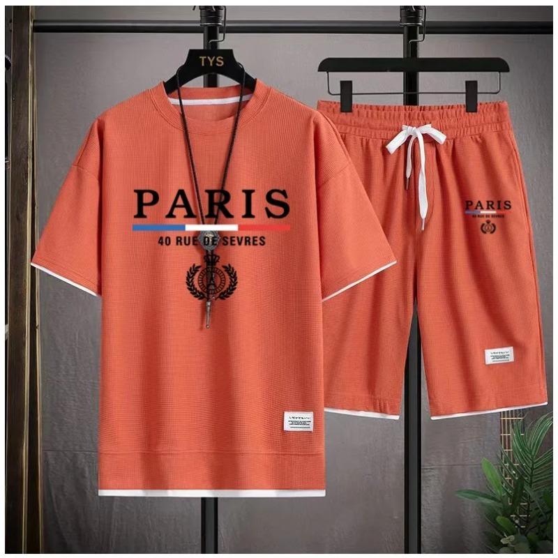 Summer 2025 new men's suit, street fashion, men's basketball T-shirt, outdoor sports suit, Los Angeles letter-printed men's shor