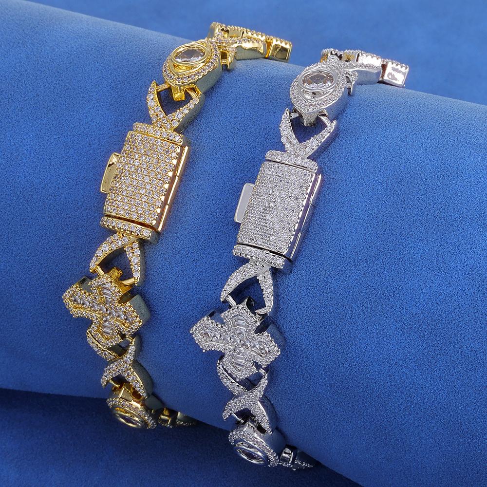 Christmas Gift 15mm Cross Eye Cuban Chain Iced 5A Cubic Zirconia Hip Hop Fashion Men's and Women's Jewelry Bracelet