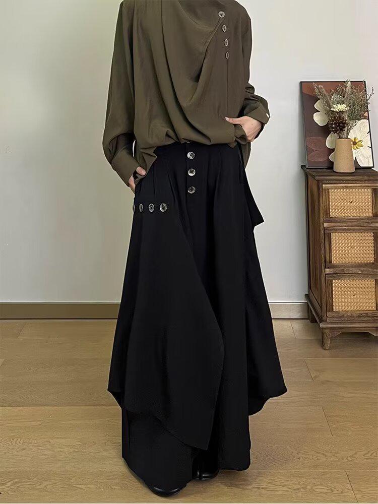 Men's Premium Japanese Nine-Point Wide-Leg Skirt Pants with Irregular Buttons
