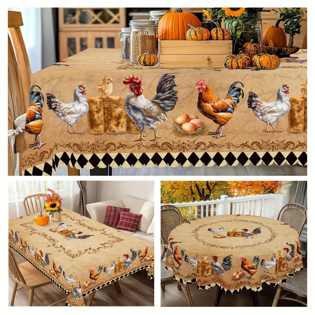 Retro Farmhouse Rooster Rectangle Tablecloth for Table Decor Vintage Kitchen Dining Table Cloth Gift Holiday Picnic Party Decor