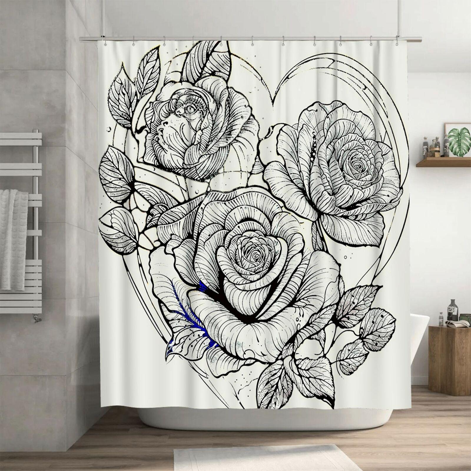 

Monochrome Rose Heart Shower Curtain - Elegant Black and White Floral Design for a Waterproof and Unique Bathroom Décor Set 140X200cm(55x78in)