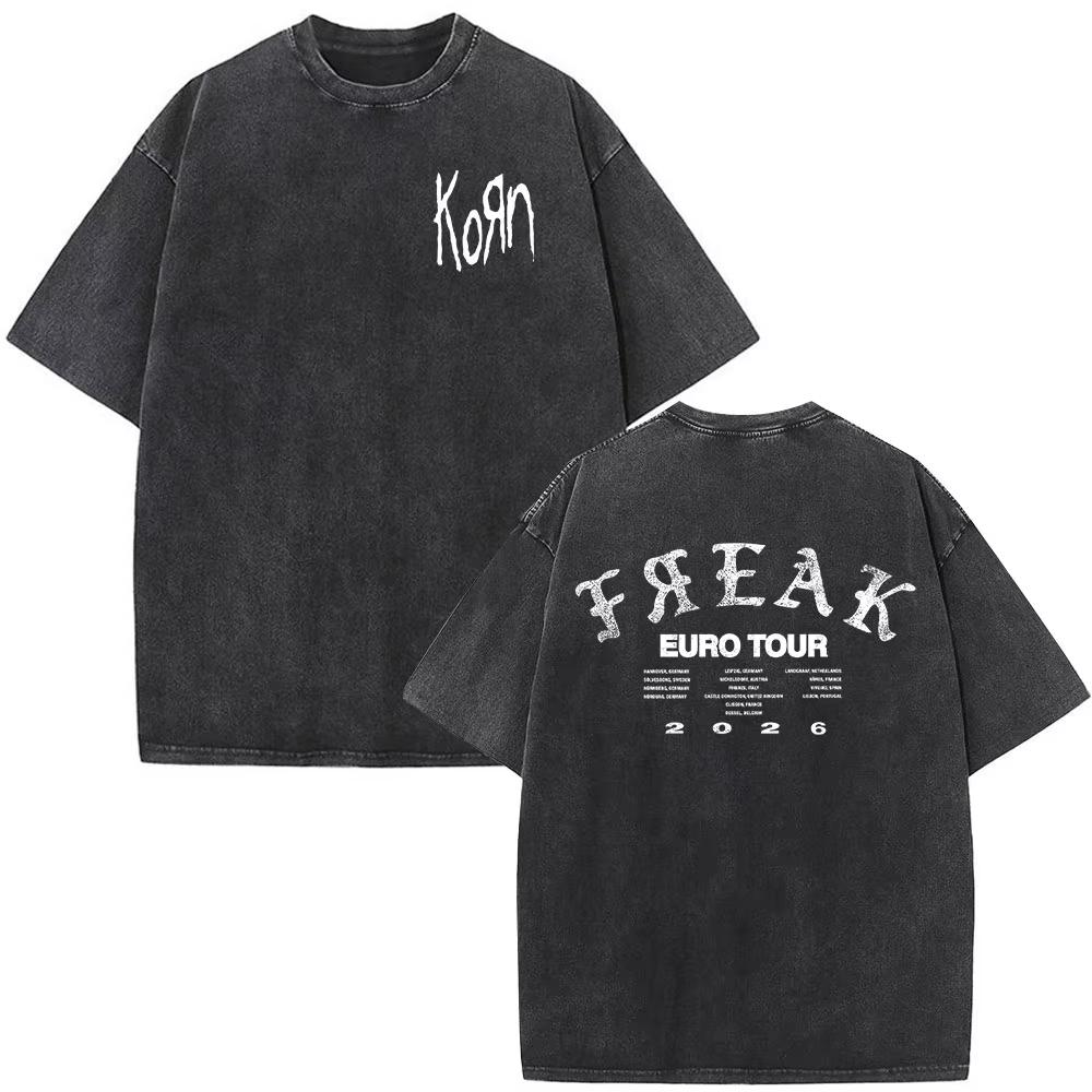 2026 Korn Tour 2026 Koszulka Vintage Sprana Merch Prezenty dla Fanów Koszulki Zespołu Metalowego Gotyckiego Rockowego Męskie Damskie Codzienne Luźne Koszulki z Krótkim Rękawem