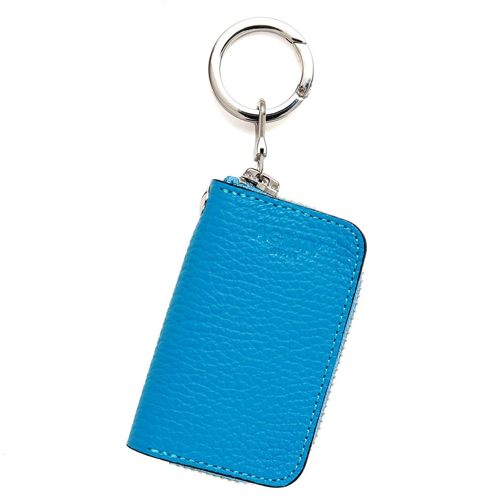 AGILITY affa "Bricquet" Key Case, Remote Control Key, Smart Key, Key Ring, Round Zipper, Mini, Genuine Leather