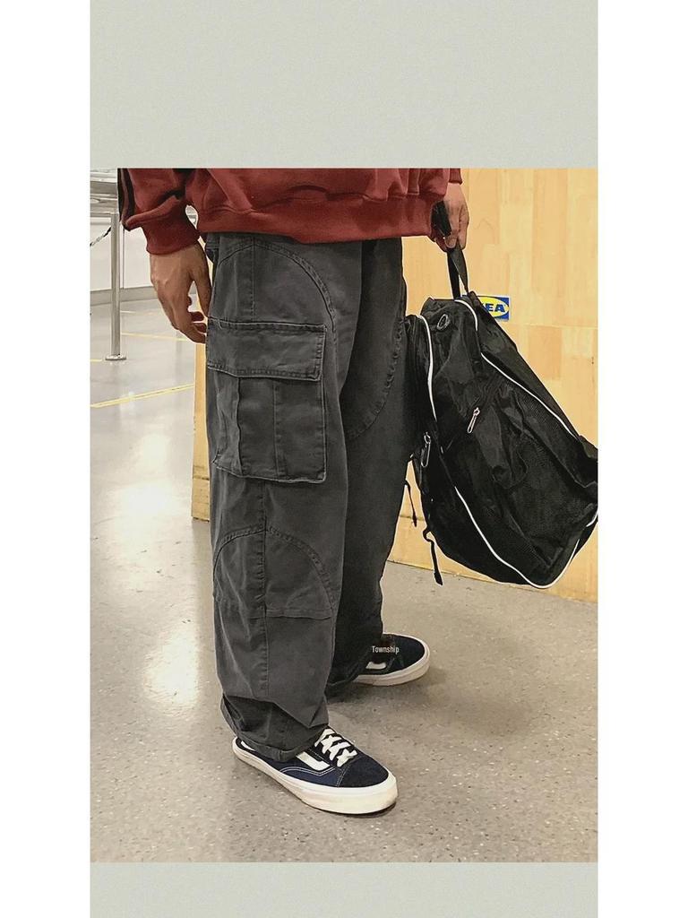 Trendy Men's Solid Color Loose Fit Casual Straight Pants for Autumn and Winter