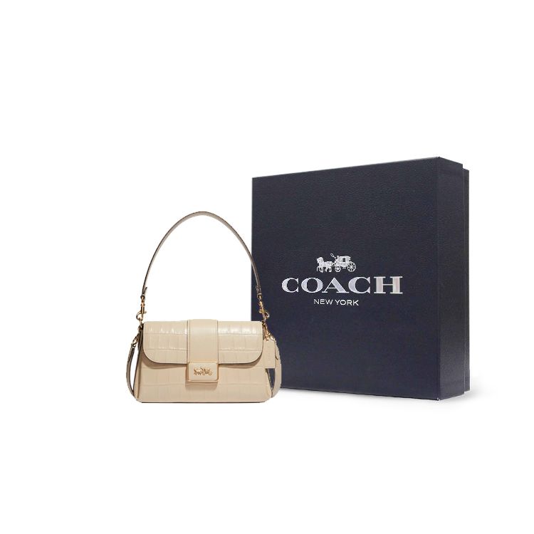 Coach Grace 26 Flap Closure Crocodile Embossed Leather And Leather Shoulder Bag Women Shoulder Bag Ivory CE605-IMIVO