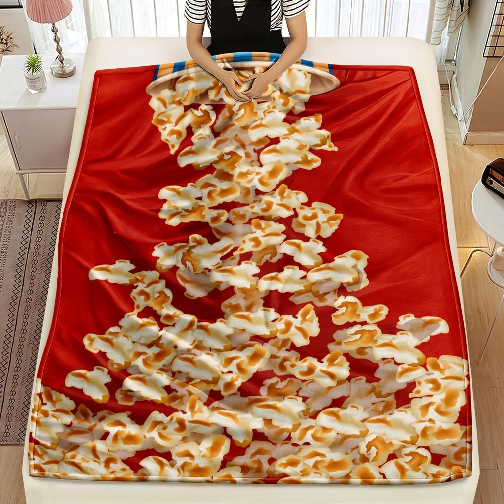 1pc Popcorn Fleece, Tear-resistant, Nap Blanket, Machine Washable, Printed Throw, Leg Cover Small Blanket, Knitted Polyeste