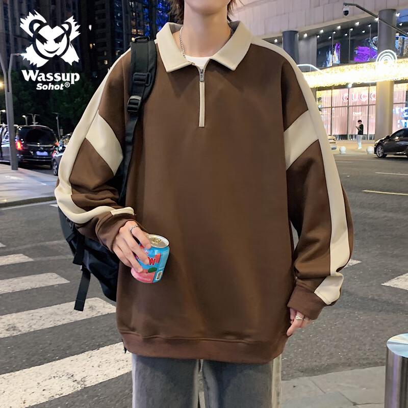 Wassup Sohot Men's American Style Polo Collar Long-Sleeve Sweatshirt