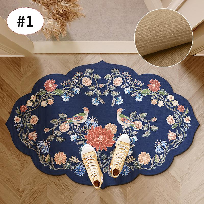 Retro Front Door Mat Irregular Bath Mat Printed Entrance Doormat Absorbent Non-Slip Rug Bedroom Carpet Toilet Bathroom Foot Pad