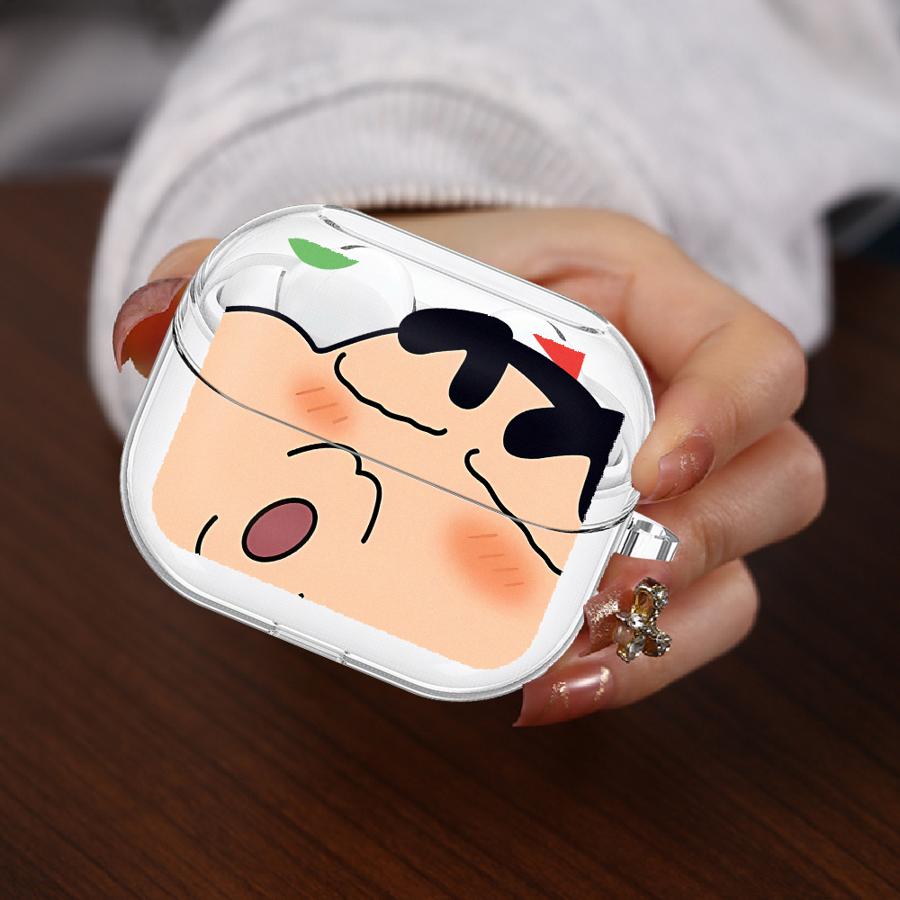 Cute Crayon ShinChan Case For Samsung Galaxy Buds 2Pro 2 4Pro 4 Pro Live 3Pro 3 FE Clear Earphone Cases Cover With Hook