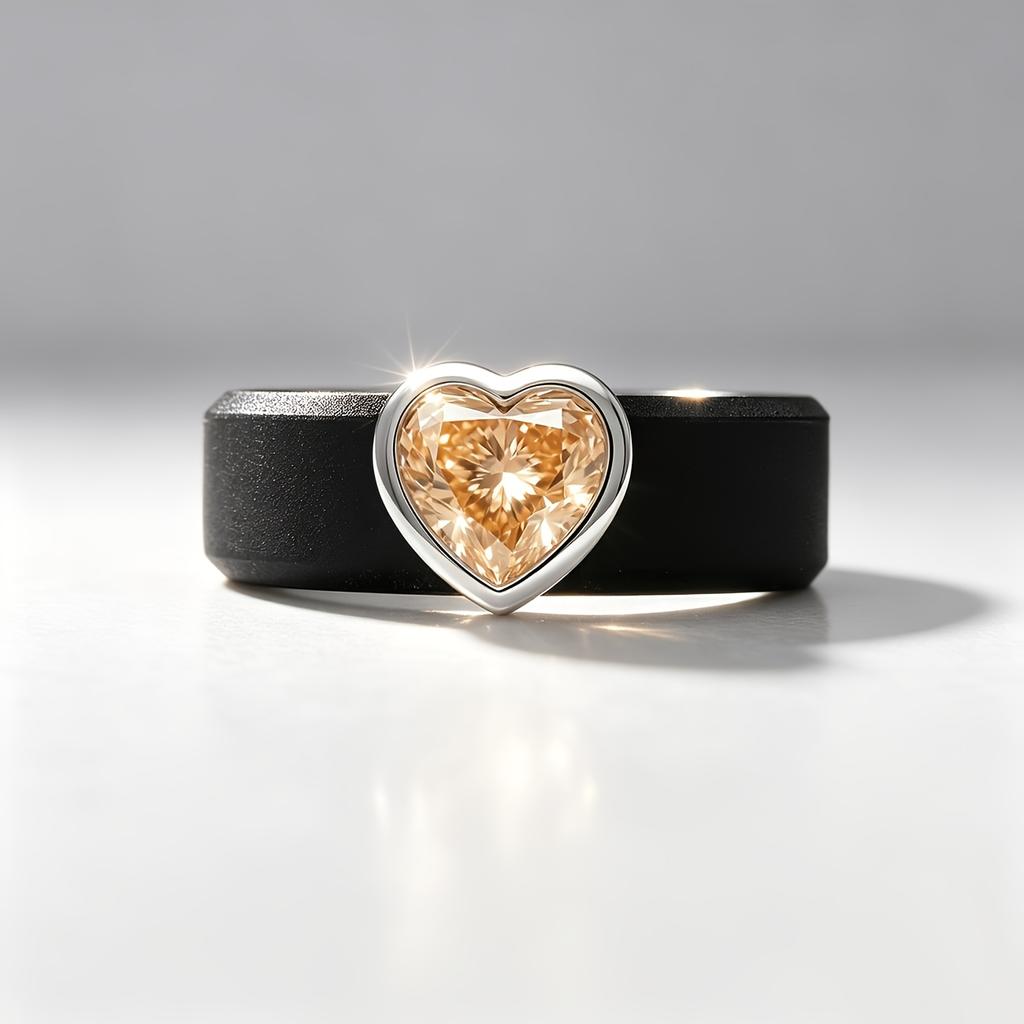 Anello in Silicone Nero Morbido Estensibile con Cuore Champagne CZ Impermeabile Sicuro per la Pelle per Lavoro Casual e Stile di Vita Attivo