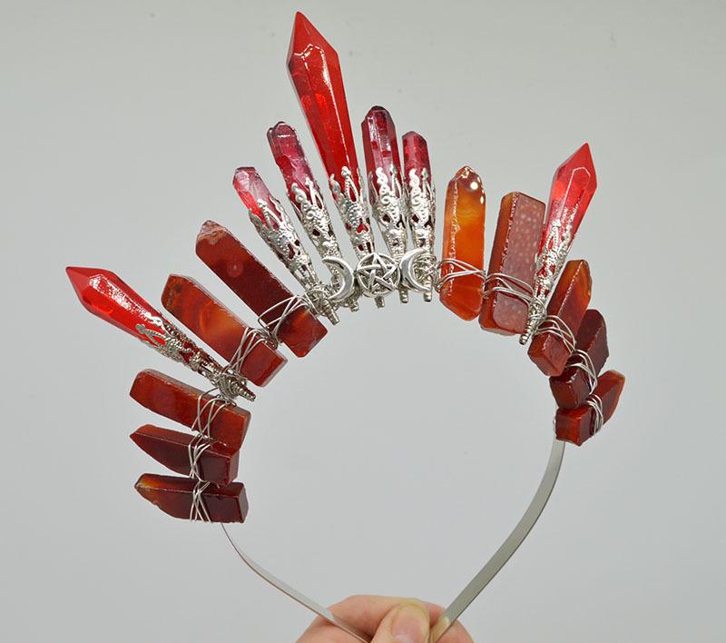Retro Silver Moon Crystal Glass Crown Headband
