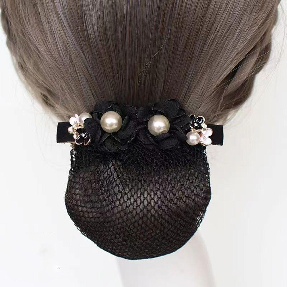 Pearl for Stewardess Nurse Flower Hairnet Women Spring Clip Mesh Snood Korean Style Headwear