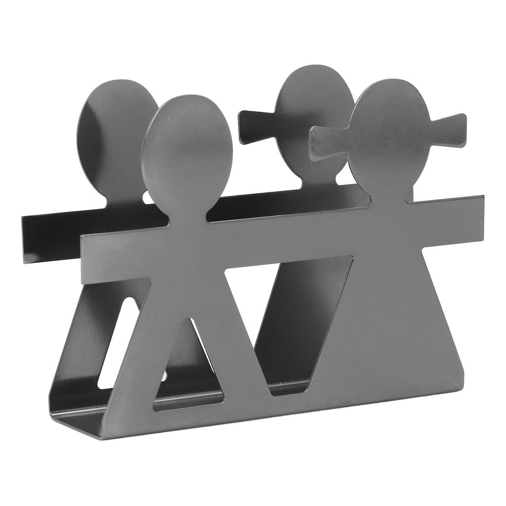 Upright Napkin Holder Boy and Girl Hollow Pattern Wrought Iron Metal Vertical Tissue Holder Desktop Storage Rack