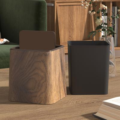 Chinese Retro Wooden Look Desktop Trash Can Large Capacity for Home Kitchen Bathroom Living Room