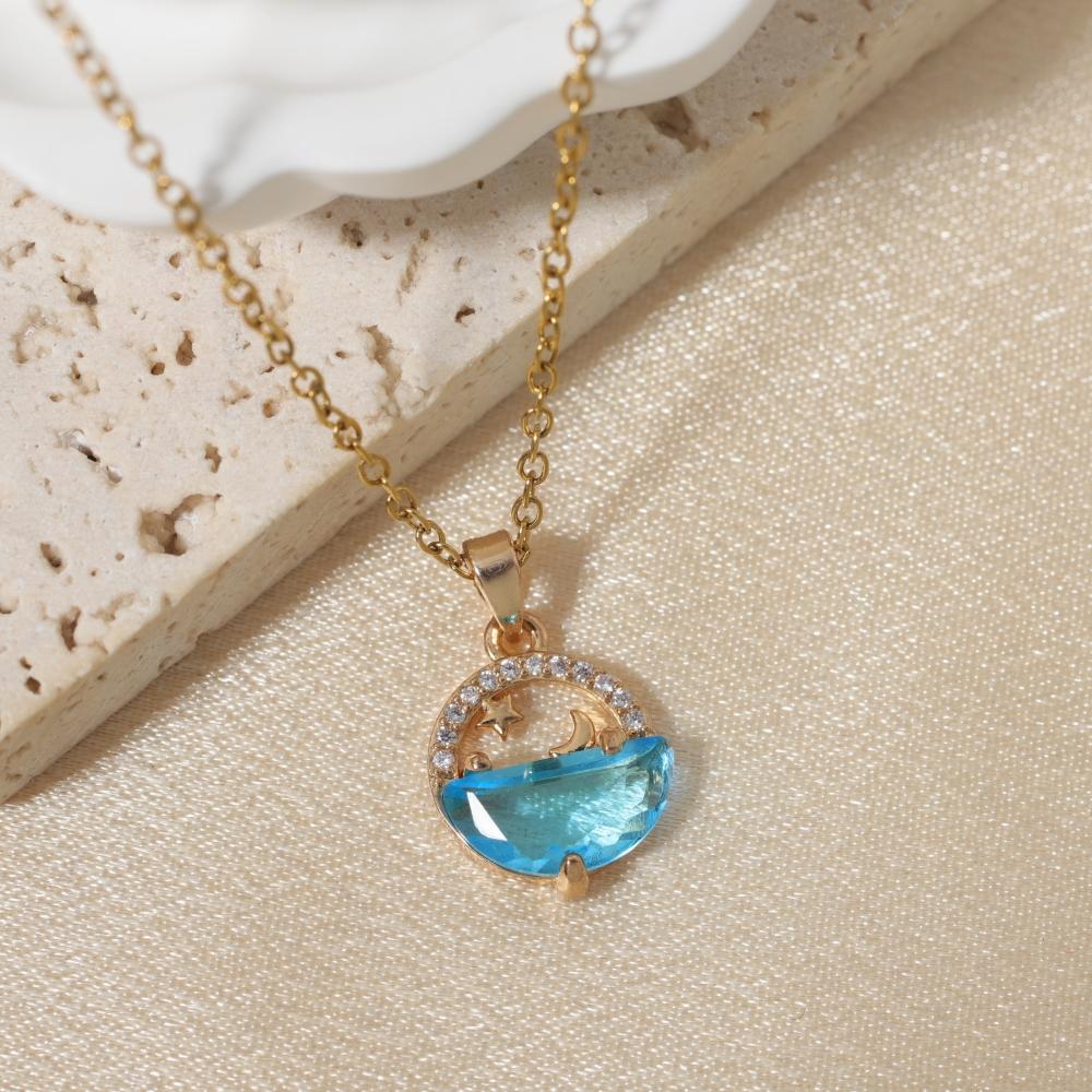 

Blue Zirconia Moon Star Ocean Pendant Necklace, Fashion Jewelry for Wedding & Party