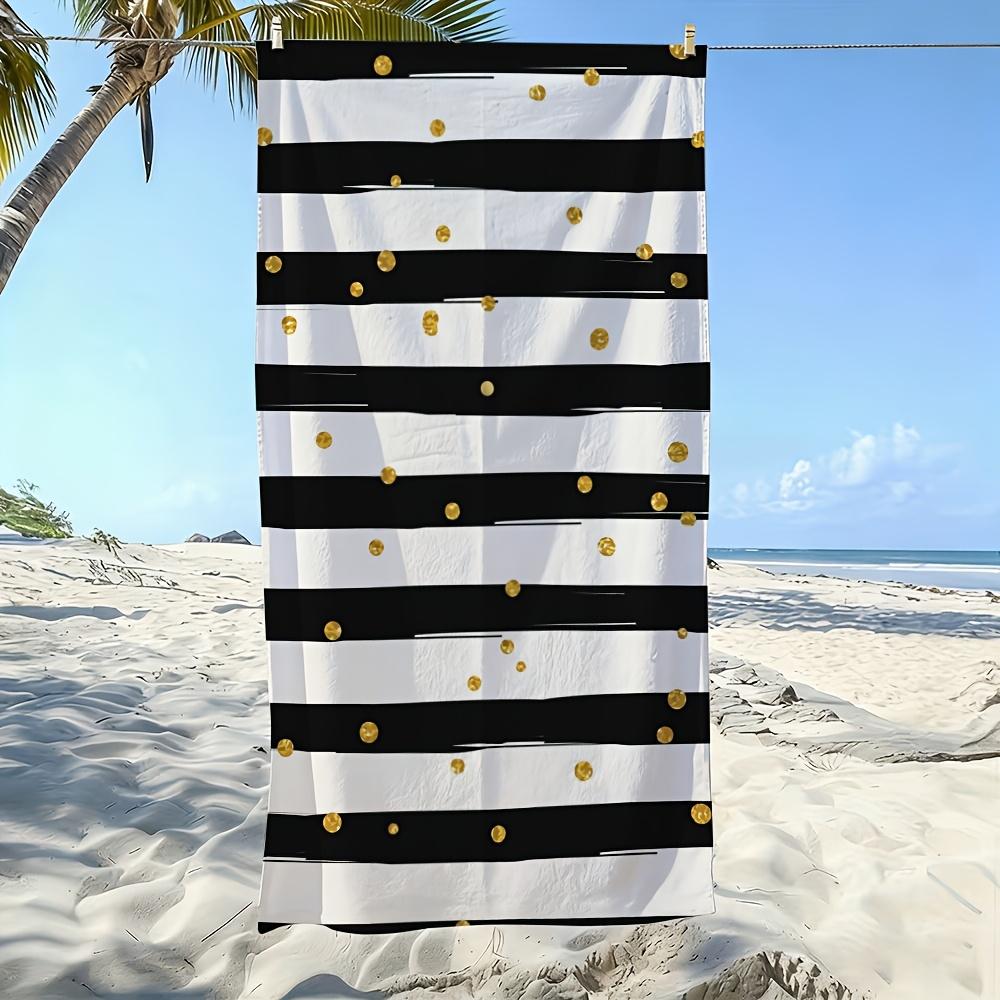 2D Flat - 1pc Black and White Striped with Golden Dots Beach Towel | Soft, Skin-Friendly, Non-Shedding, Easy to Clean, Durable