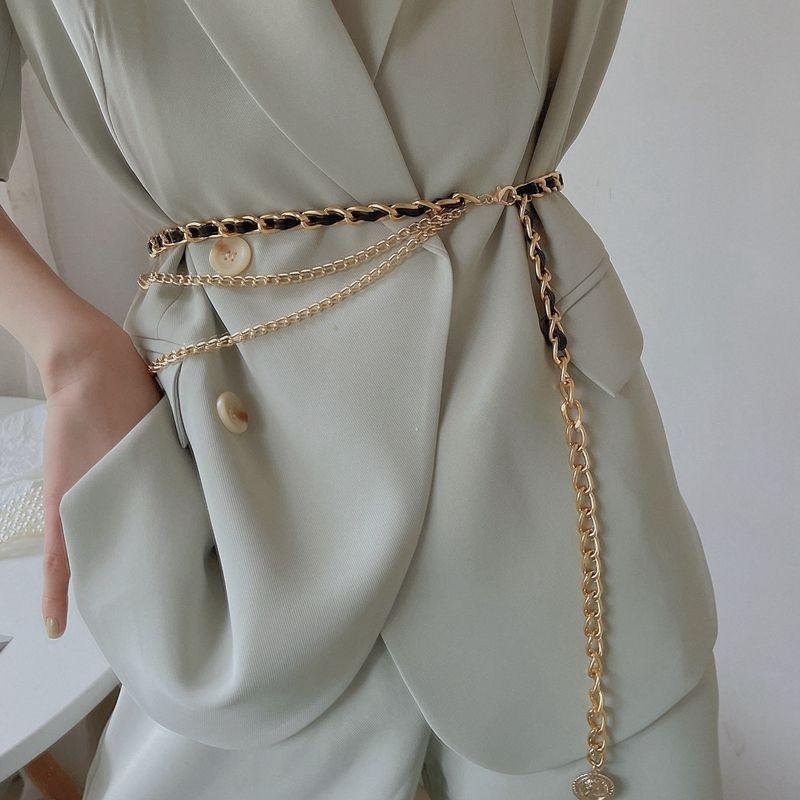 Trendy Minimalist Metal Chain Waist Sash For Women With Elegant Dress And Top Pairing