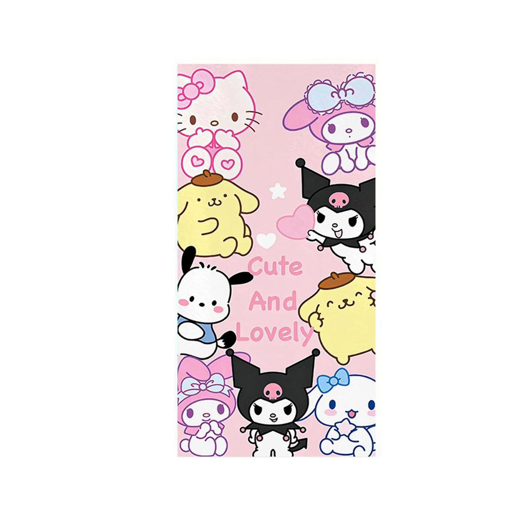 Sanrio All-Star Beach Towel, Cute Hello Kitty & Friends Print, Quick-Dry Microfiber Towel, Pink Cartoon Swim Pool Towel, Sanrio W30*H60(CM)