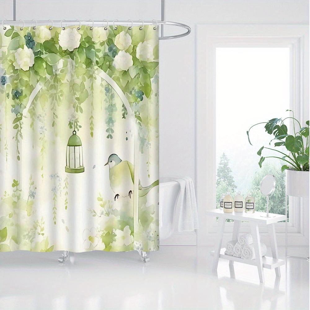 

Nordic Watercolor Hand-Painted Leaf Shower Curtain - Polyester, Water-Resistant, Artistic Bath Decor With Eyelets W60H190(CM)-1 Pcs
