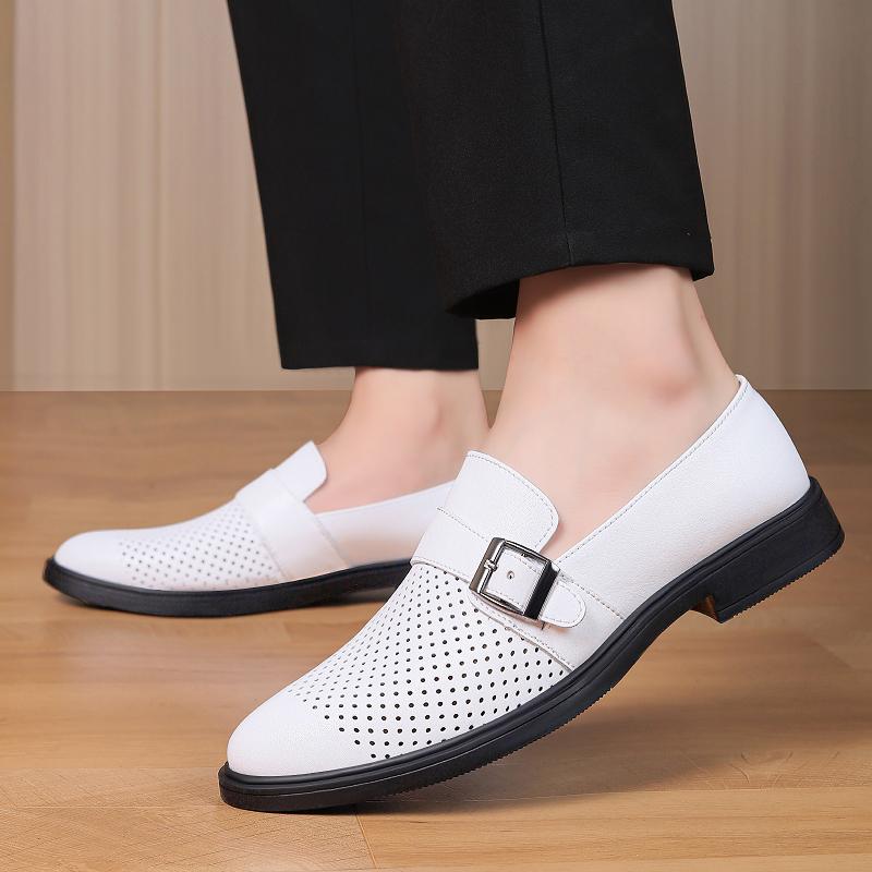 Fashion Men Genuine Leather Punching Loafers Slip-On Comfortable Casual Shoes All-match Dress Shoes for Men Business Classic Penny Flats