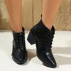 British lace-up medium heel short boots winter new thick heel large size pointed Martin boots