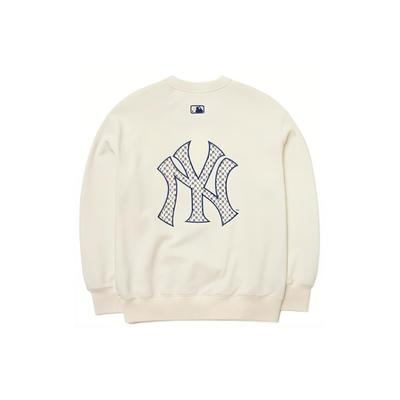 MLB New York Yankees Logo Print Crewneck Sweatshirt Unisex Sweatshirt Ivory 3AMTM0121-50CRS