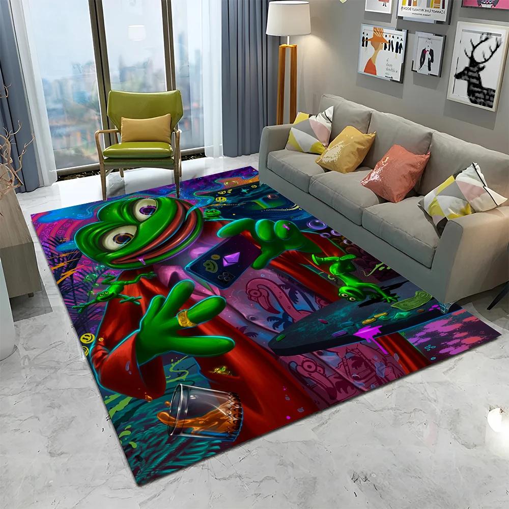 3D Pepe The Frog Face Cartoon Carpet Rug for Home Living Room Bedroom Sofa Doormat Decor,kids Play Area Rug Non-slip Floor Mat
