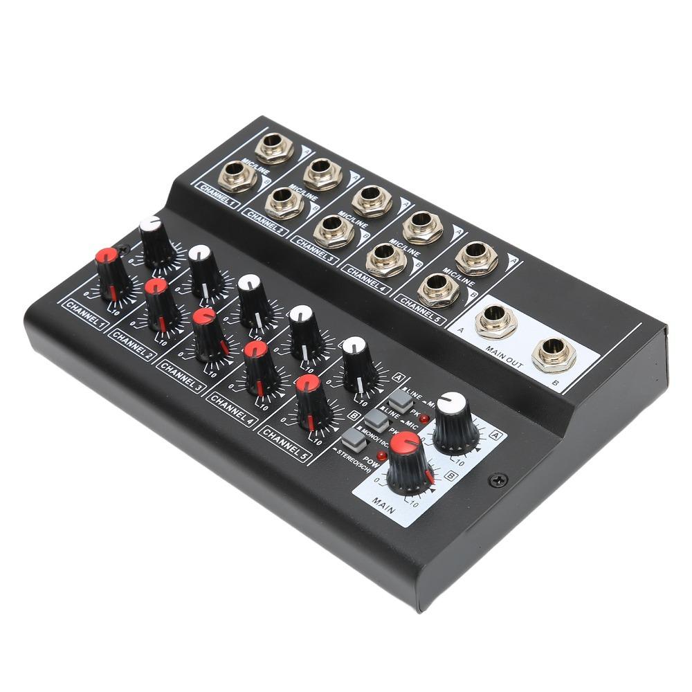 for US Plug Low Noise Stereo Line Mixer 2 Master Volume Knobs Dj Mixing Board Bars