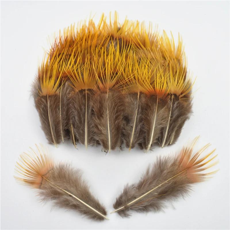 100 st Naturliga Gula Röda Fasanfjädrar för Hantverk Handarbetsaccessoarer 3-8CM Drömfångare Små Smyckestillbehör Skapande