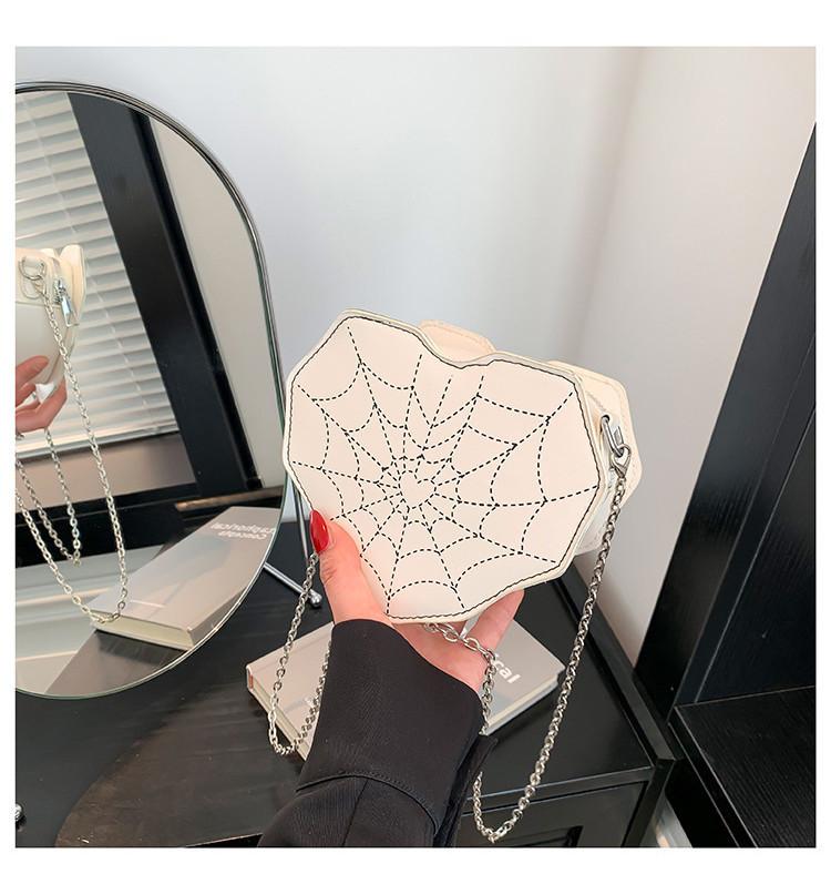 Chic City Style Heart-shaped Spider Web Shoulder Bag With Car Line Decoration Soft Pu Material