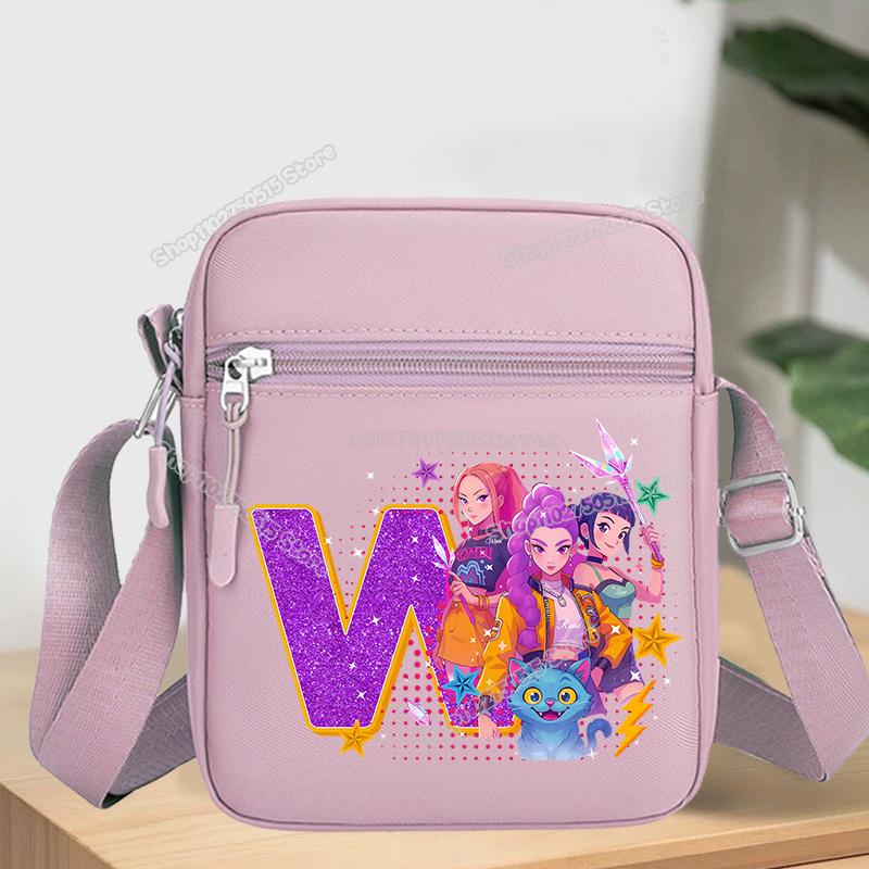 KPop Demon Hunters Letter A-Z Crossbody Bag Women Oxford Cloth Chest Packs Rumi Mira Zoey Girl Phone Shoulder Cartoon Kid Friendly Entertaining Fun